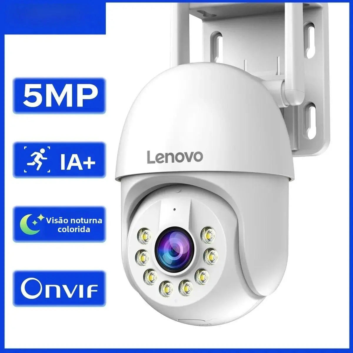 Câmera de Segurança Lenovo 5MP Wi-Fi PTZ – Zoom Digital 5x, Rastreamento Automático, ONVIF, Vigilância Externa