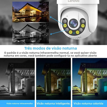 Câmera de Segurança Lenovo 5MP Wi-Fi PTZ – Zoom Digital 5x, Rastreamento Automático, ONVIF, Vigilância Externa