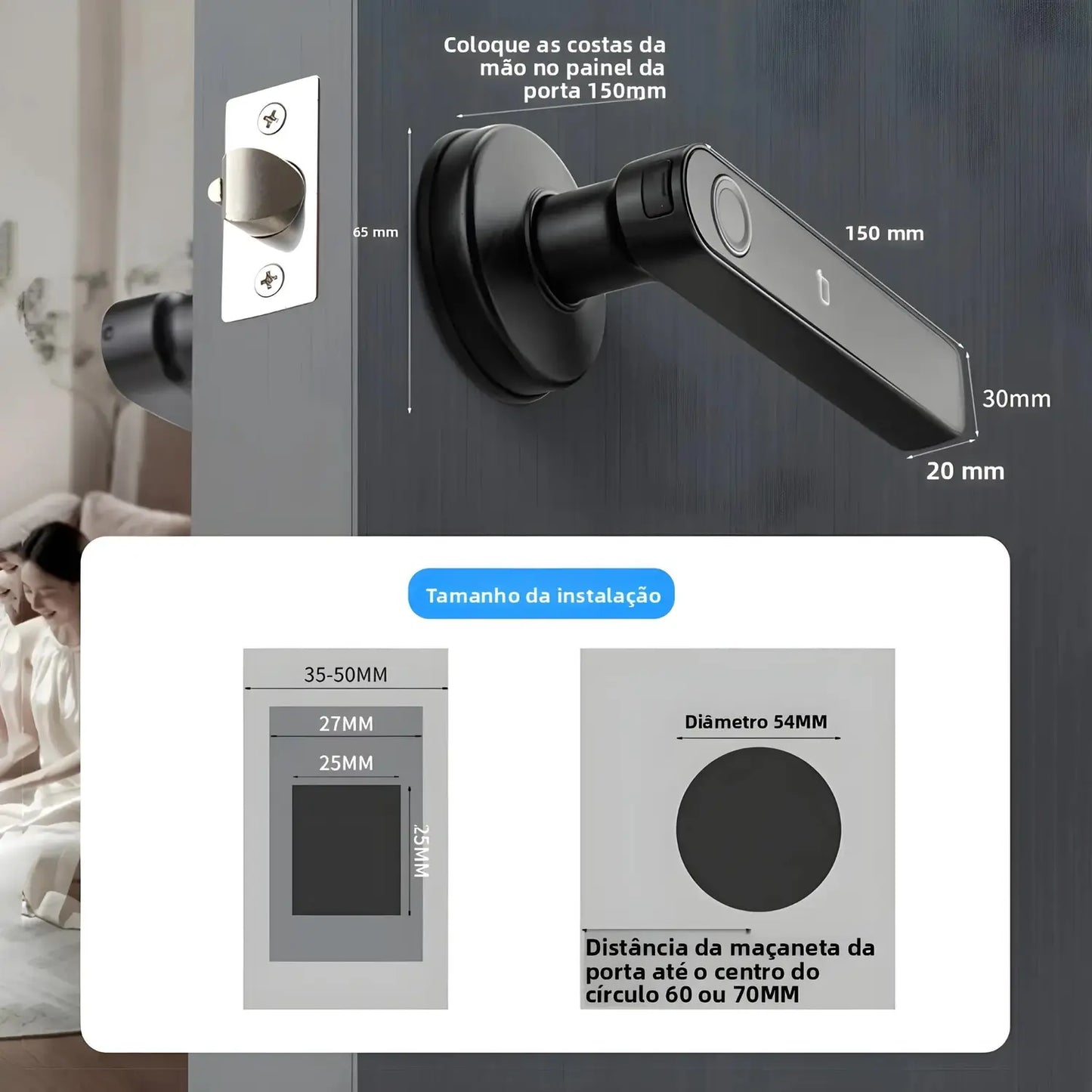 Fechadura Digital Inteligente M5 Tuya BLE – Com Biometria, Senha, Cartão IC e App Smart Life