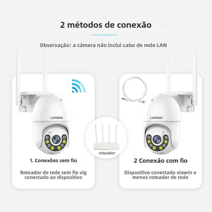 Câmera de Segurança Lenovo 5MP Wi-Fi PTZ – Zoom Digital 5x, Rastreamento Automático, ONVIF, Vigilância Externa