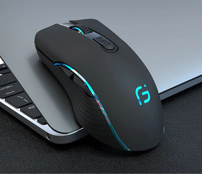 Mouse Gamer Óptico Recarregável – Conexão Dupla Bluetooth + 2.4GHz, 2400 DPI, USB Sem Fio para PC e Notebook