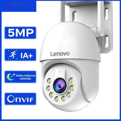 Câmera de Segurança Lenovo 5MP Wi-Fi PTZ – Zoom Digital 5x, Rastreamento Automático, ONVIF, Vigilância Externa