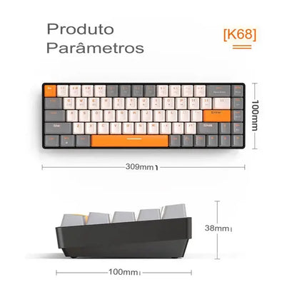 Teclado Gamer 60% Wireless Ziyoulang K68 – Bluetooth + USB, Switch Red, Hot-Swap, Para Celular, PC e iPad