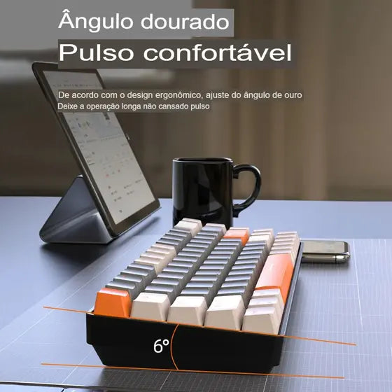 Teclado Gamer 60% Wireless Ziyoulang K68 – Bluetooth + USB, Switch Red, Hot-Swap, Para Celular, PC e iPad